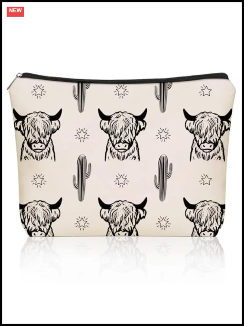 Canvas Highland Cow Makeup Bag Cosmetic Pouch